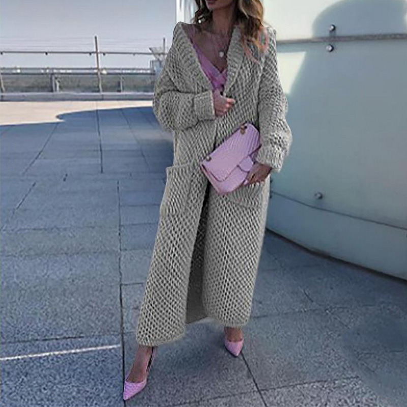 2022 Women Cardigans Solid Color Long Sleeve Braid knitted Sweater Coat Overcoat Loose Casual Ladies Maxi Sweaters Coat alx