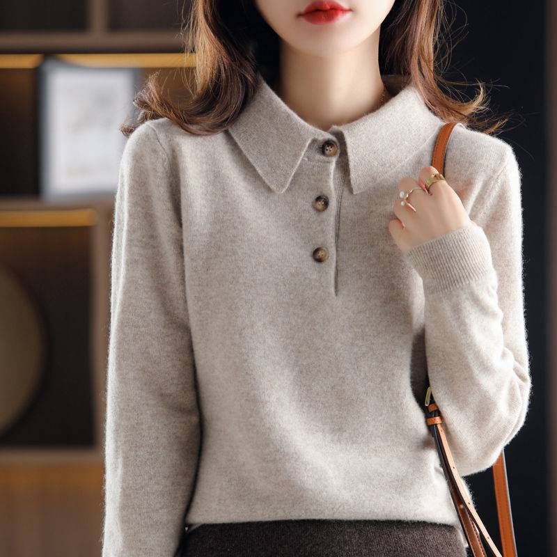 Autumn And Winter 100% Pure Wool Knitted Sweater Women’s Long-sleeved Sweater Thickened Pullover Top Women alx