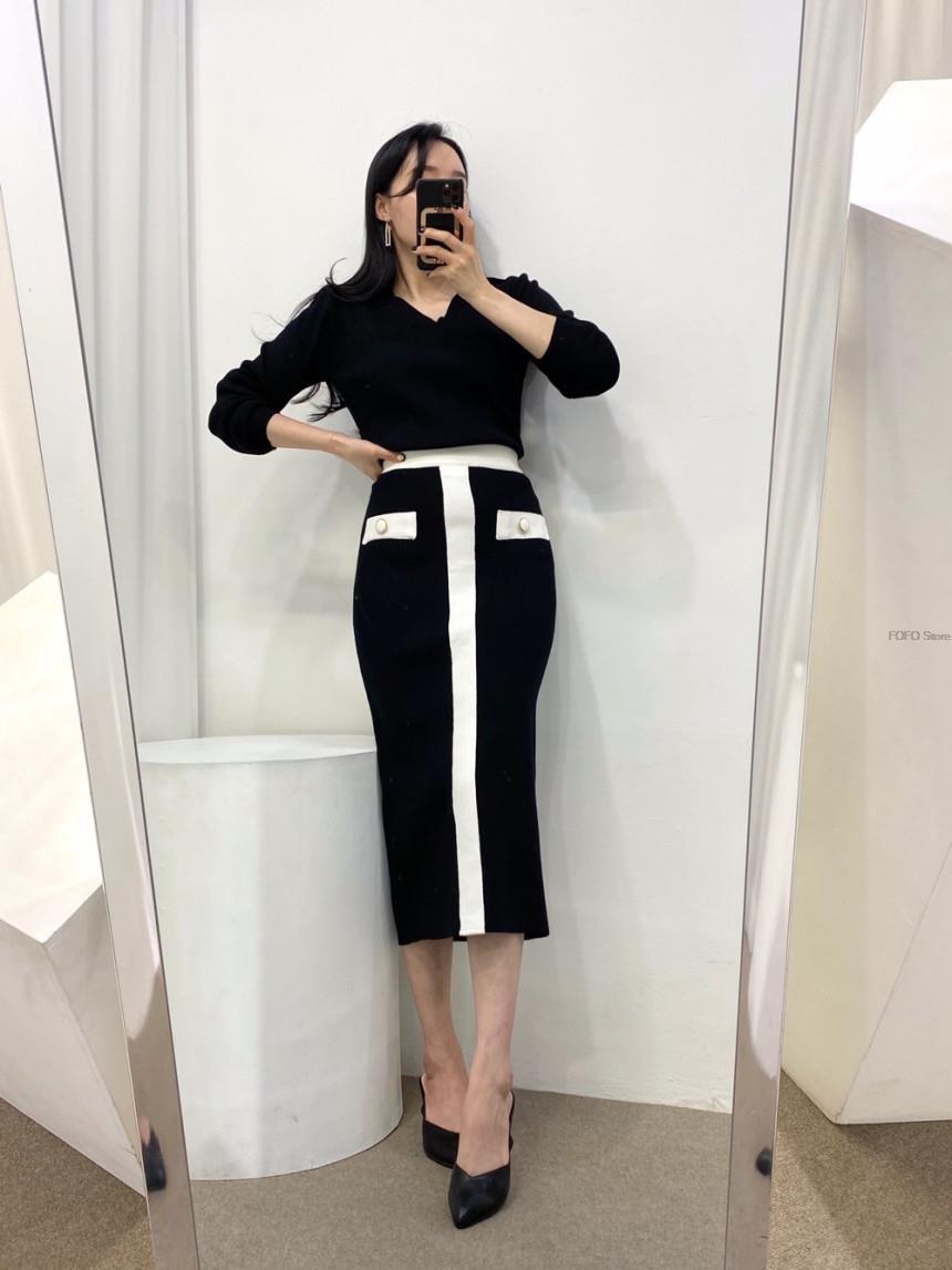 2021 Autumn Korean Knitted Elegant Two Piece Sets Women V-neck Sweater + Color-blocked Long Skirt Ladies Fashion Suits Outfits alx