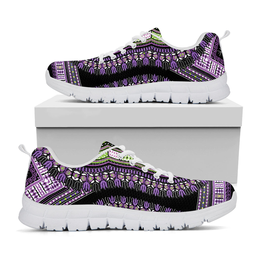 Black And Purple African Dashiki Print White Sneakers