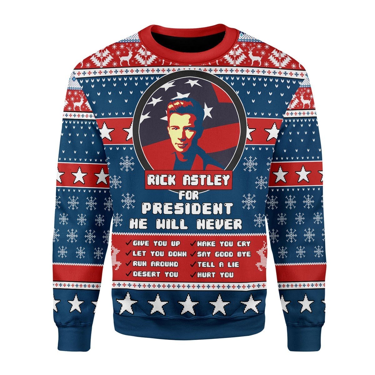 Customspig Christmas Sweater Rick Astley For President 3D T-Shirt