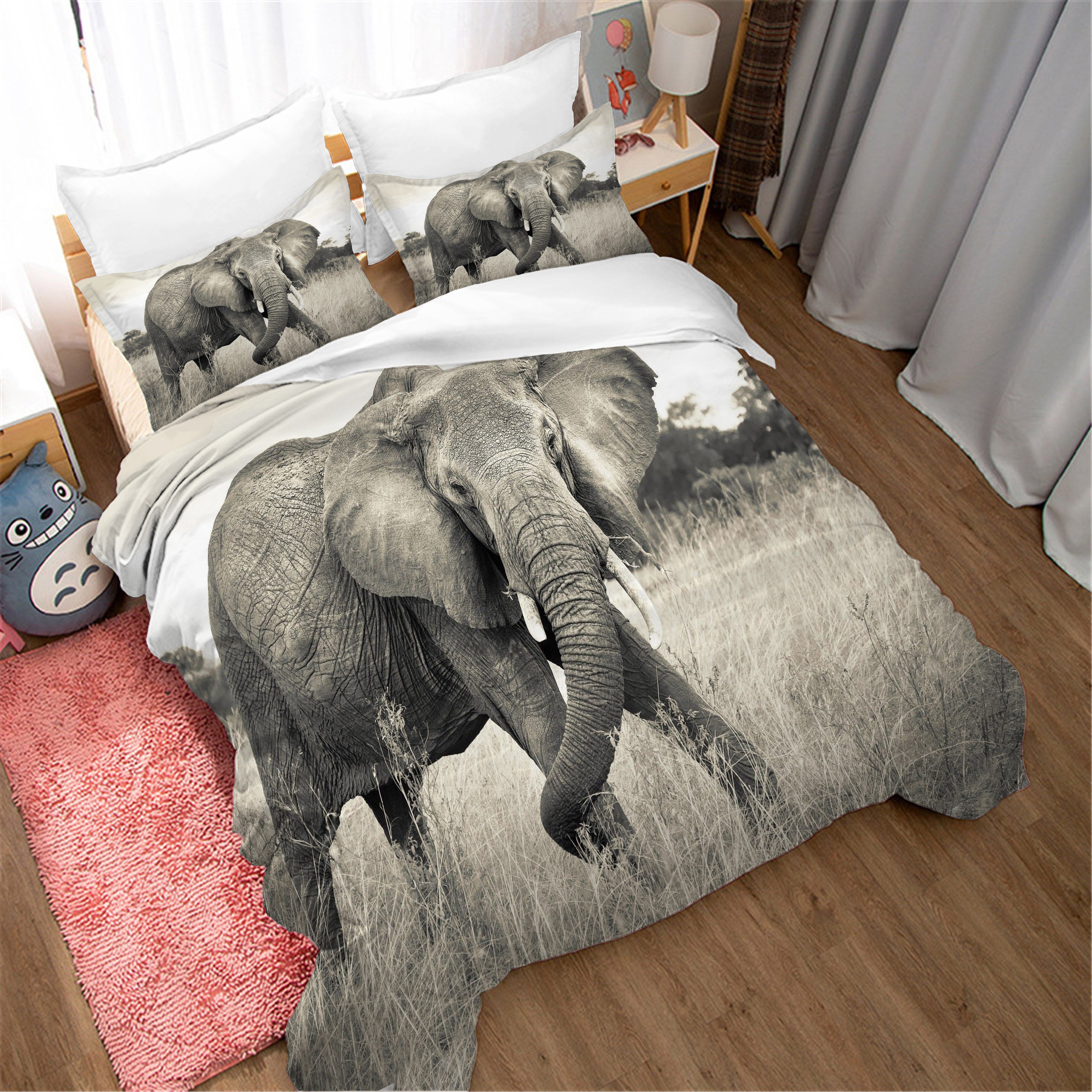 3D Gray Grass Elephant Quilt Cover Set Bedding Set Duvet Cover Pillowcases Sf208