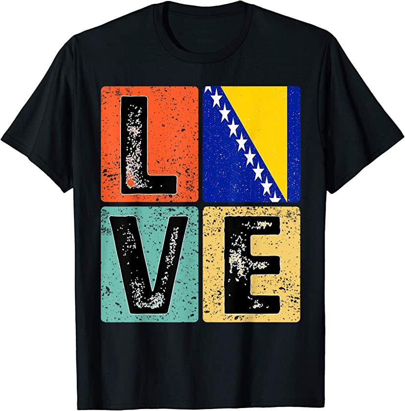 Vintage Retro I Love Bosnia Flag for Bosnian Pride T-Shirt