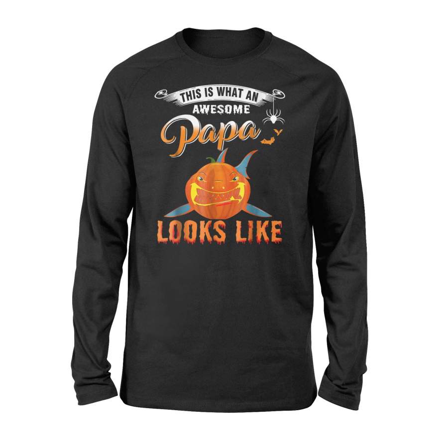 Awesome Papa Shark Halloween Pumpkin Shark Halloween Long Sleeve T shirt