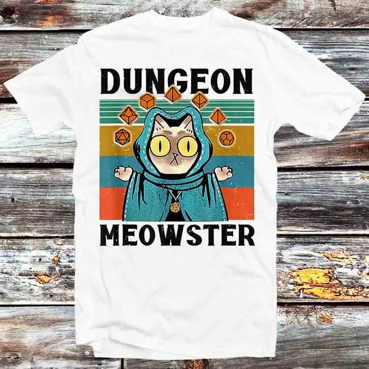 Dungeon Meowster Funny Nerdy Gamer Cat-D20 Dice RPG T Shirt Vintage Retro Cool Gift Unisex Cartoon Anime Manga Top Tee B1288