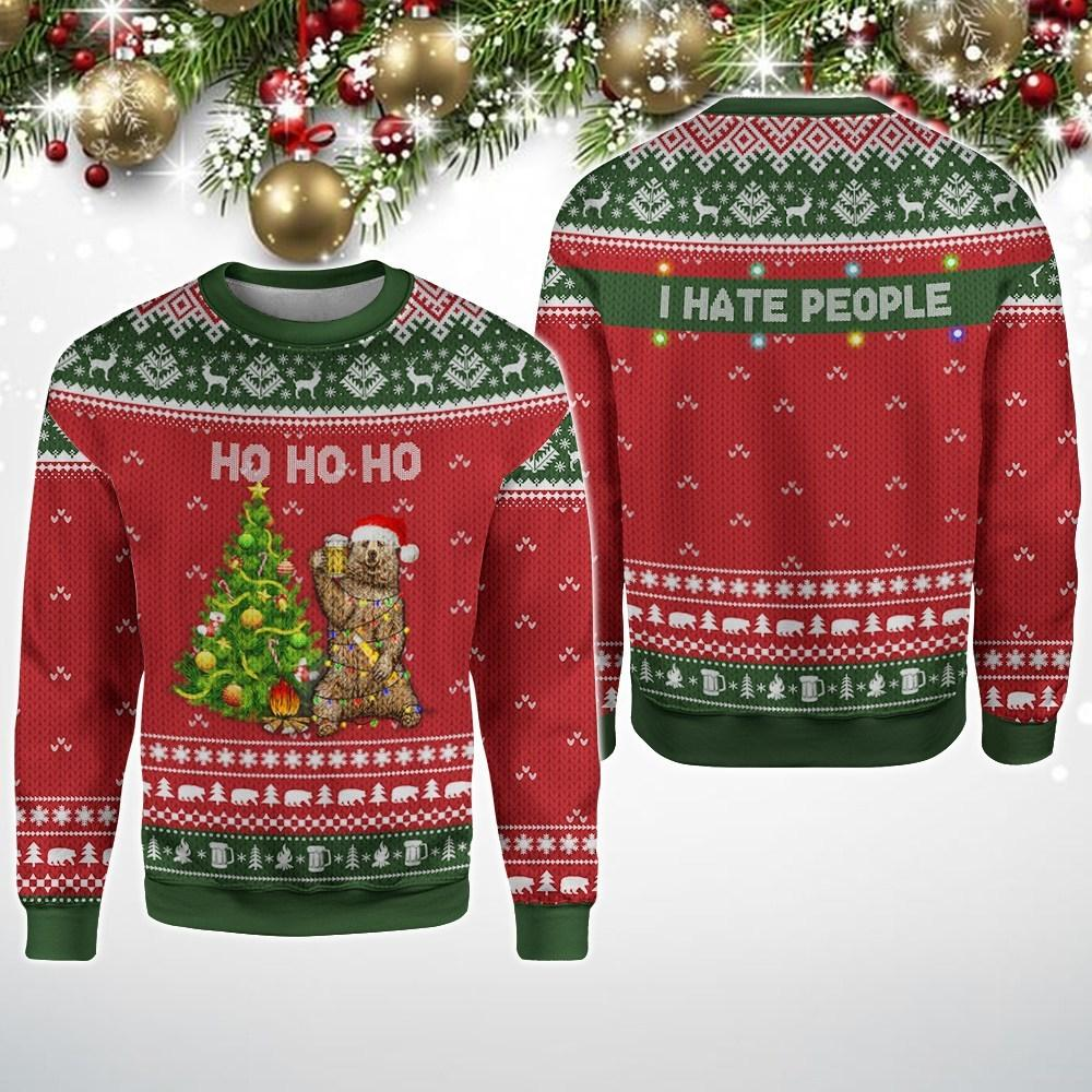 I Hate People Bear Ho Ho Ho Ugly Christmas Sweater | For Men & Women | Adult | Us6192