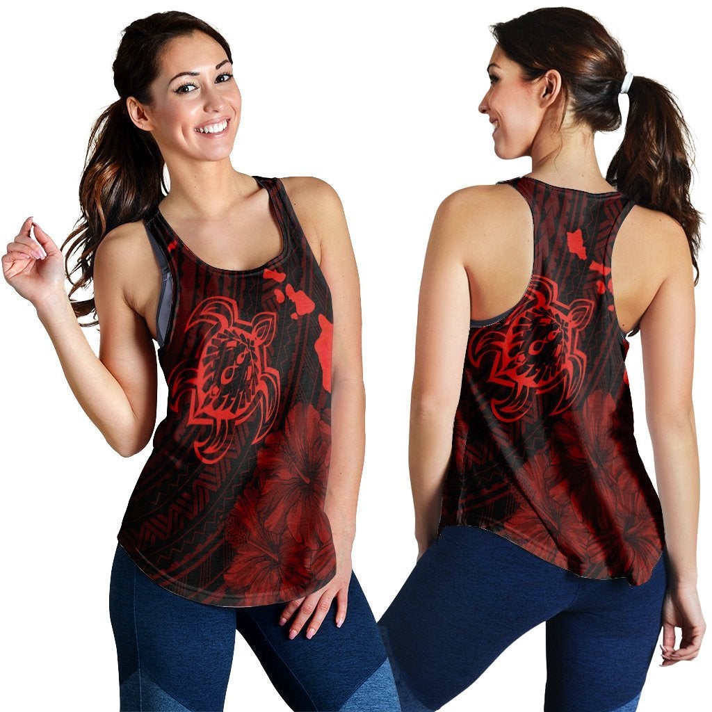 Hawaii Hibiscus Sea Turtle Swim Polynesian Racerback Tank Red Ha6976