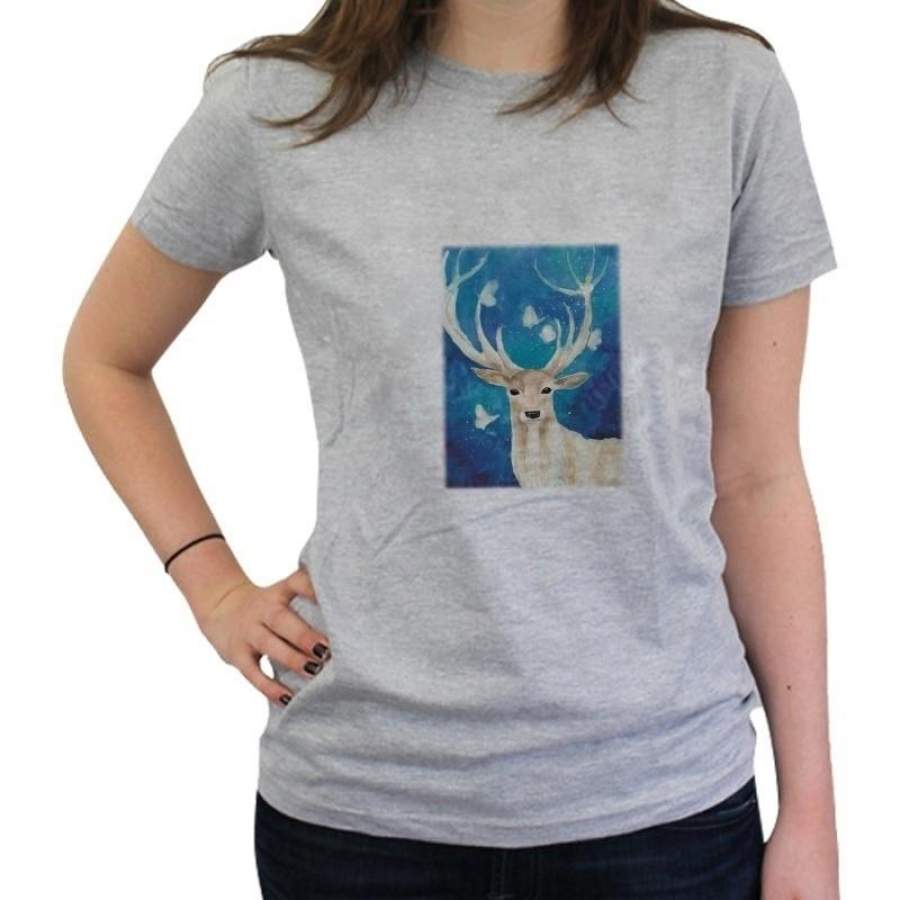 Women’S Fashion Casual T-Shirt Blue Printed Sika Deer Butterfly Women’S T-Shirt Grey Shirt Novelty Funny T-Shirt