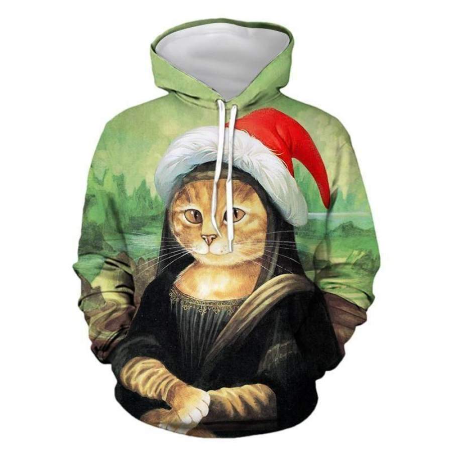 Mens Hoodies 3D Graphic Printed Christmas Elegant Cat Pullover Christmas Gift Ideas
