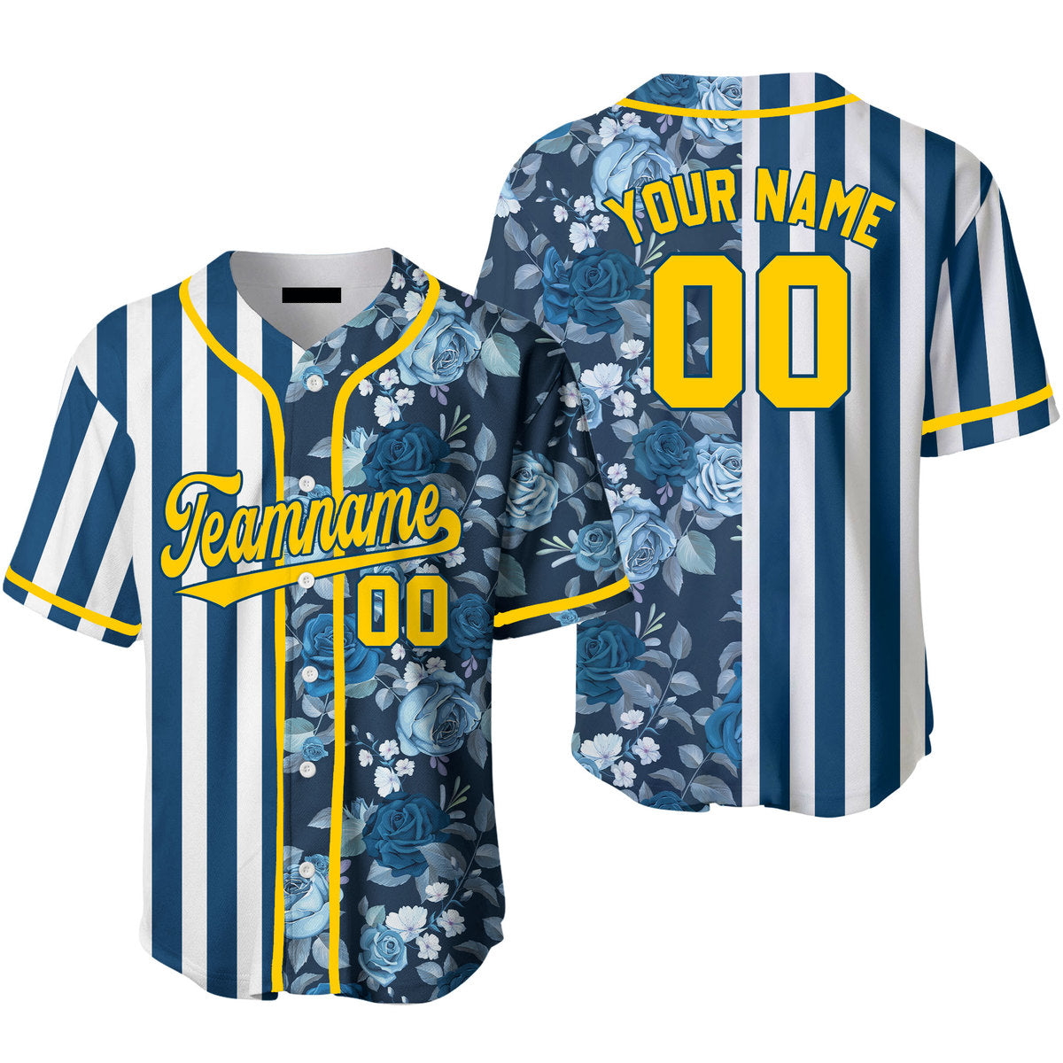 Custom Tropical Blue Navy Yellow – Blue Split Fashion Baseball Jerseys For Men & Women