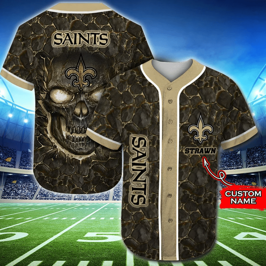 New Orleans Saints Baseball Jersey Skull Rock Personalized Name