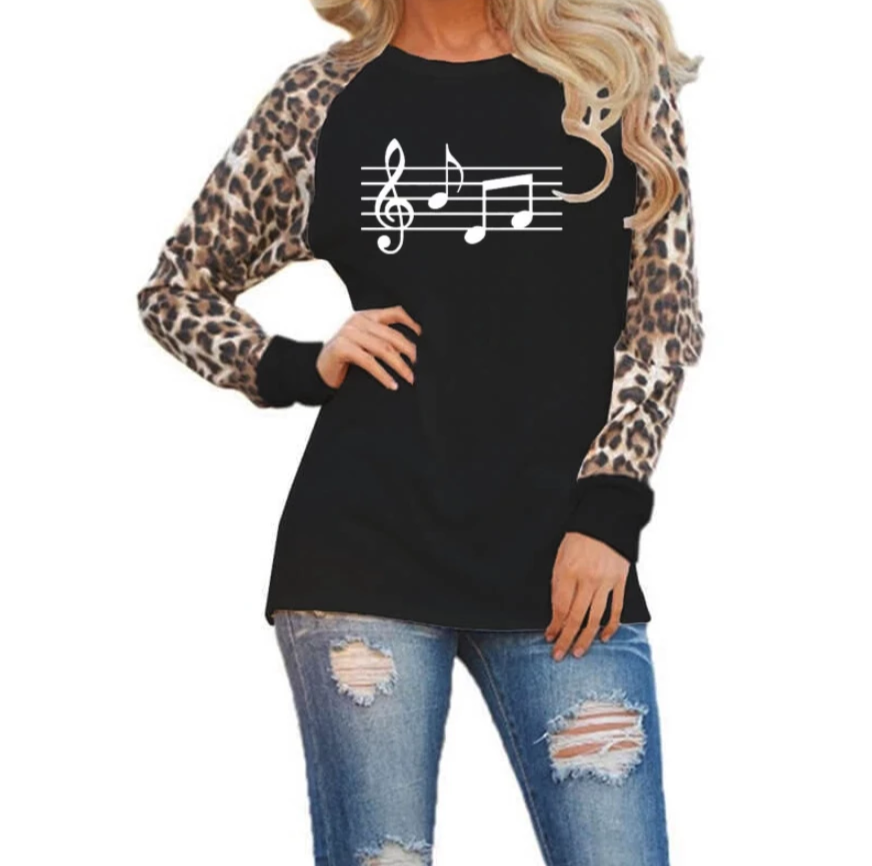 Music Scores & Leopard Print Chiffon T-shirt