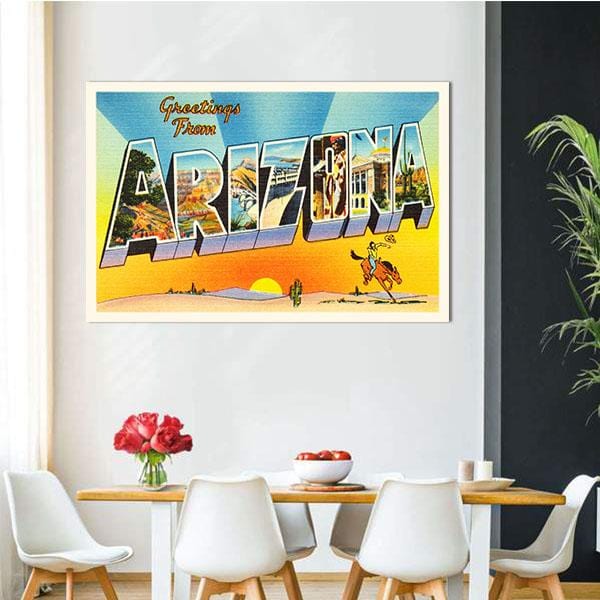 Canvas Artwork State Of Arizona Az Old Vintage Travel Souvenir Wall Art Home Decor