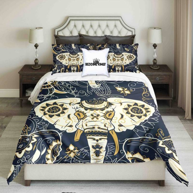 Golden Bohemian Elephant | Kings 3D Customize Bedding Set Duvet Cover Set Bedroom Set Bedlinen