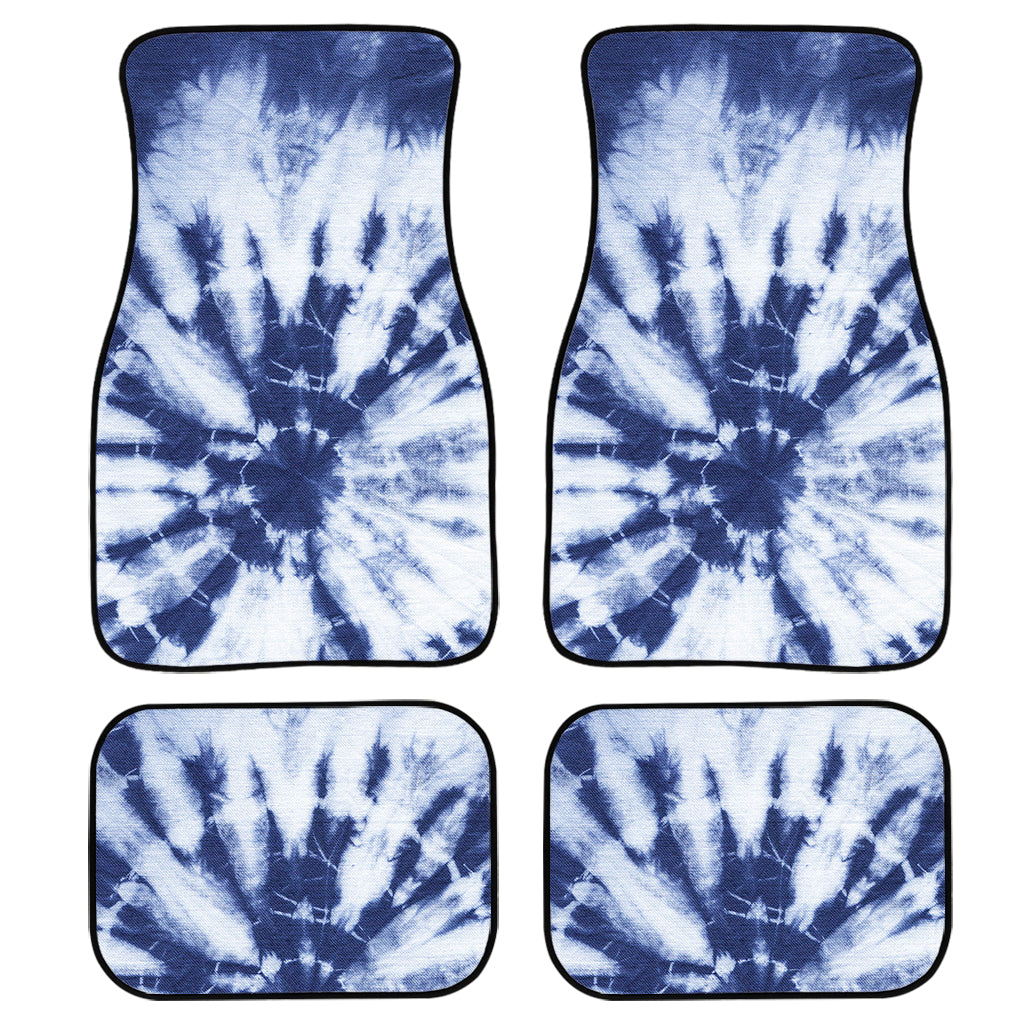 Blue And White Tie Dye Print Front And Back Car Floor Mats, Front Car Mat