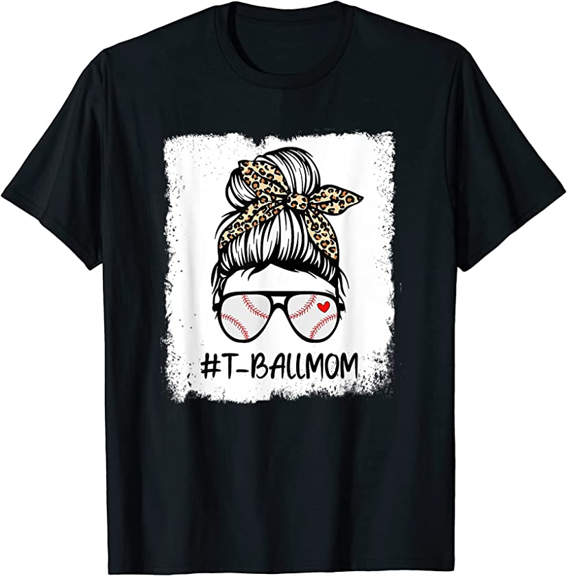 Bleached T Ball Baseball Mom Life Leopard Messy Bun Game Day T-Shirt