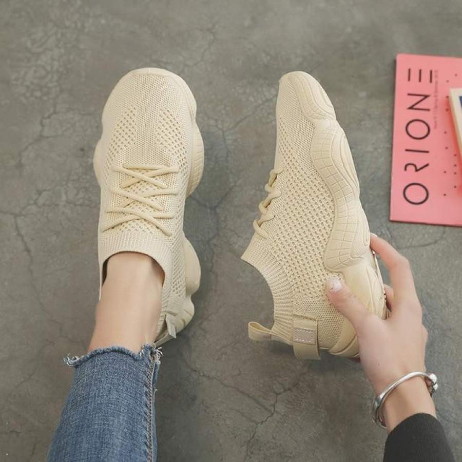 Mesh Sneakers Women Vulcanized Shoes Lace-Up Solid Flat Platform Knited Spring Autumn Wedges Shoes