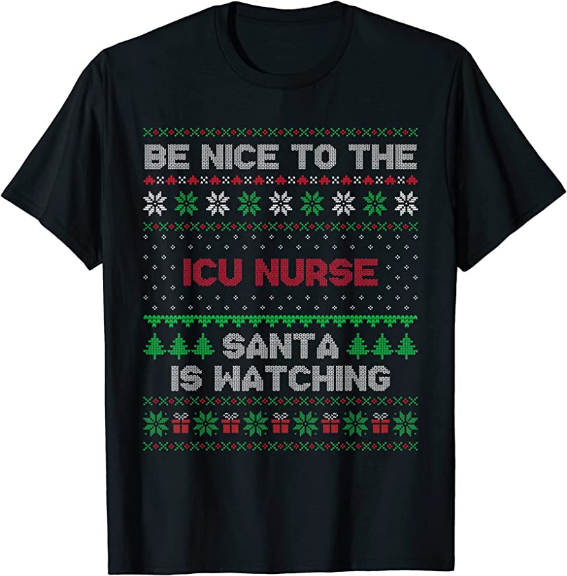 Xmas Gift For Icu Nurse Icu Nurse Ugly Christmas T-Shirt