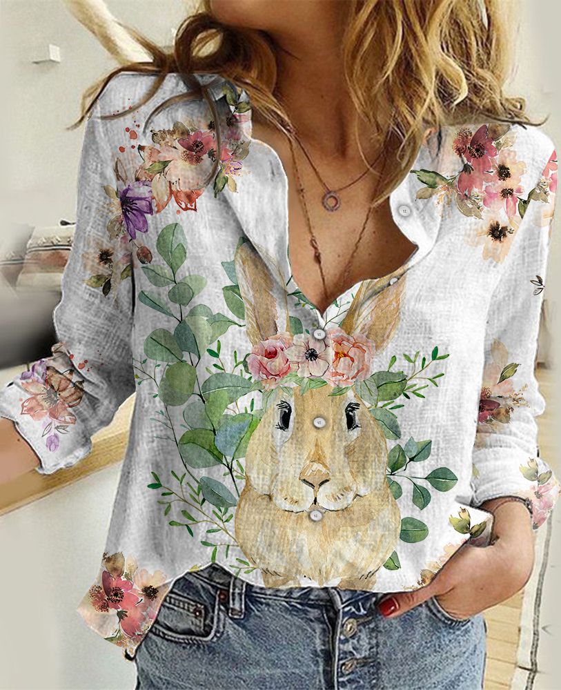 [CityBarks] [Linen Shirt] Rabbit Flower-YCL439