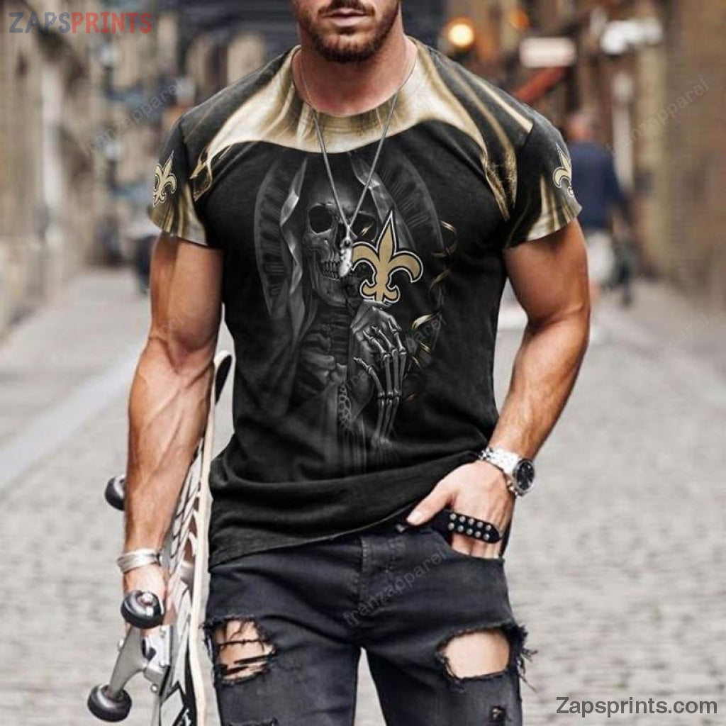 New Orleans Saints Skull 3 D Classic T Shirt V9 Gift For Fan Football Lovers