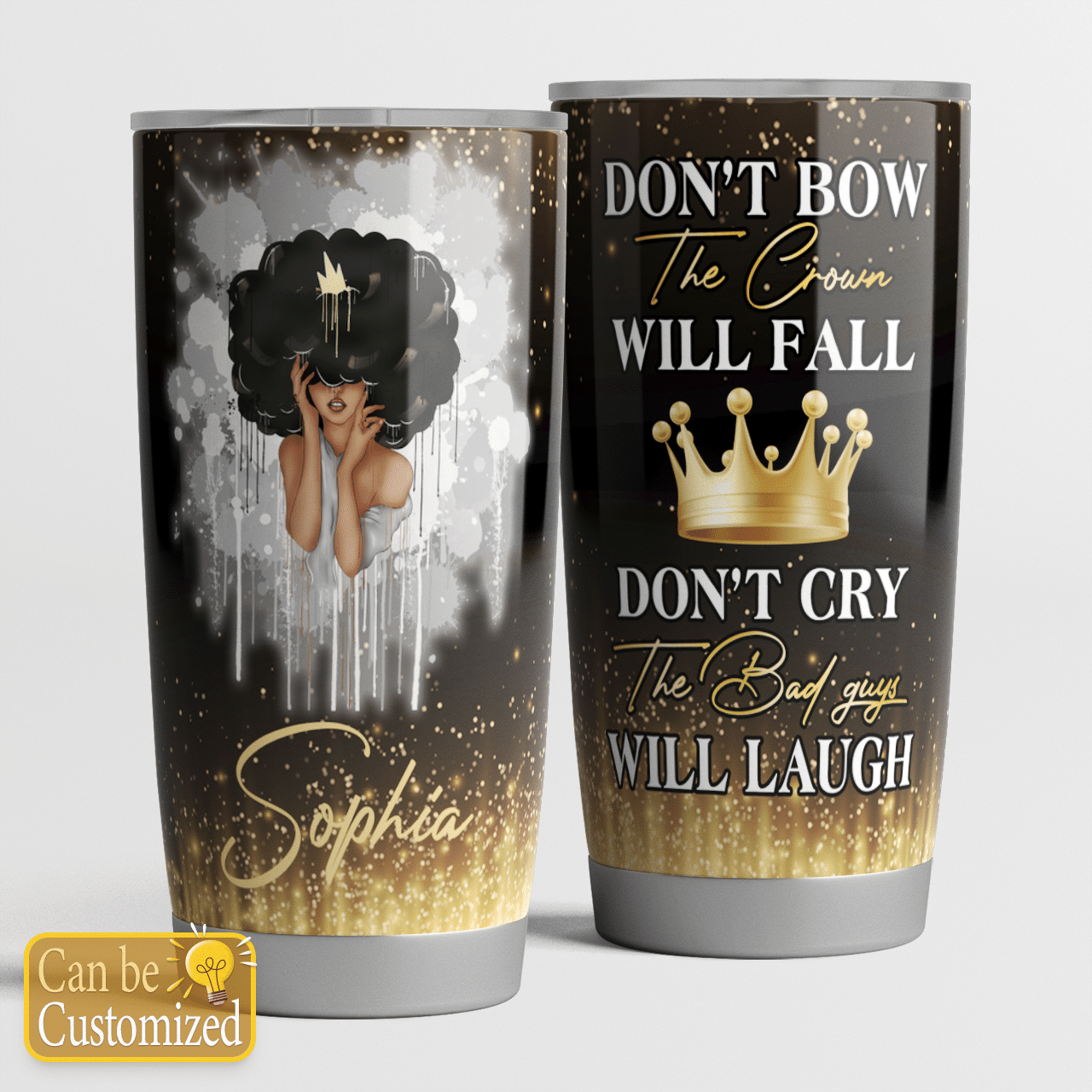 Personalized Tumbler For Black Queen Art Tumbler For Black Girl With Crown