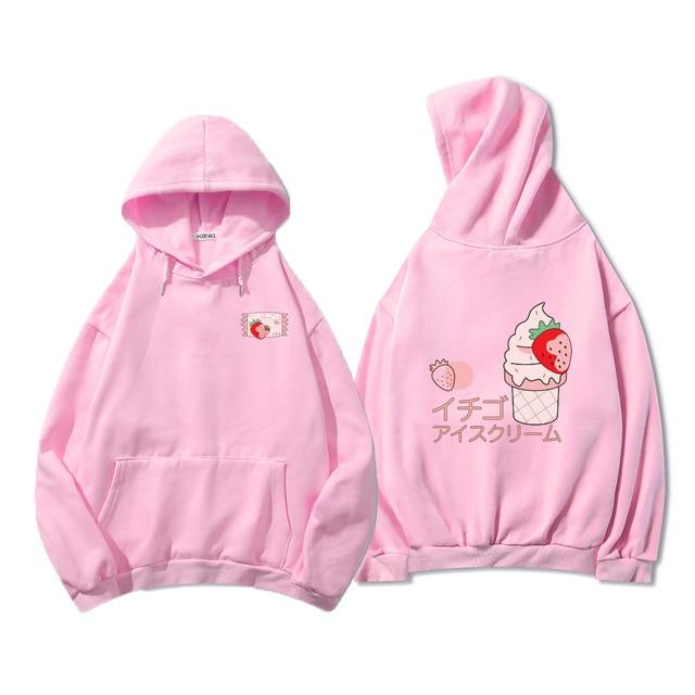 Strawberry Ice Cream Double Sided Print Soft Hoodie