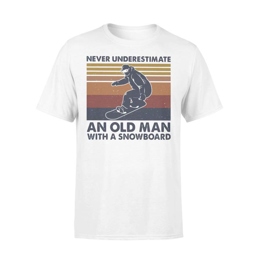 Never Underestimate An Old Man With A Snowboard Vintage Retro T-shirt
