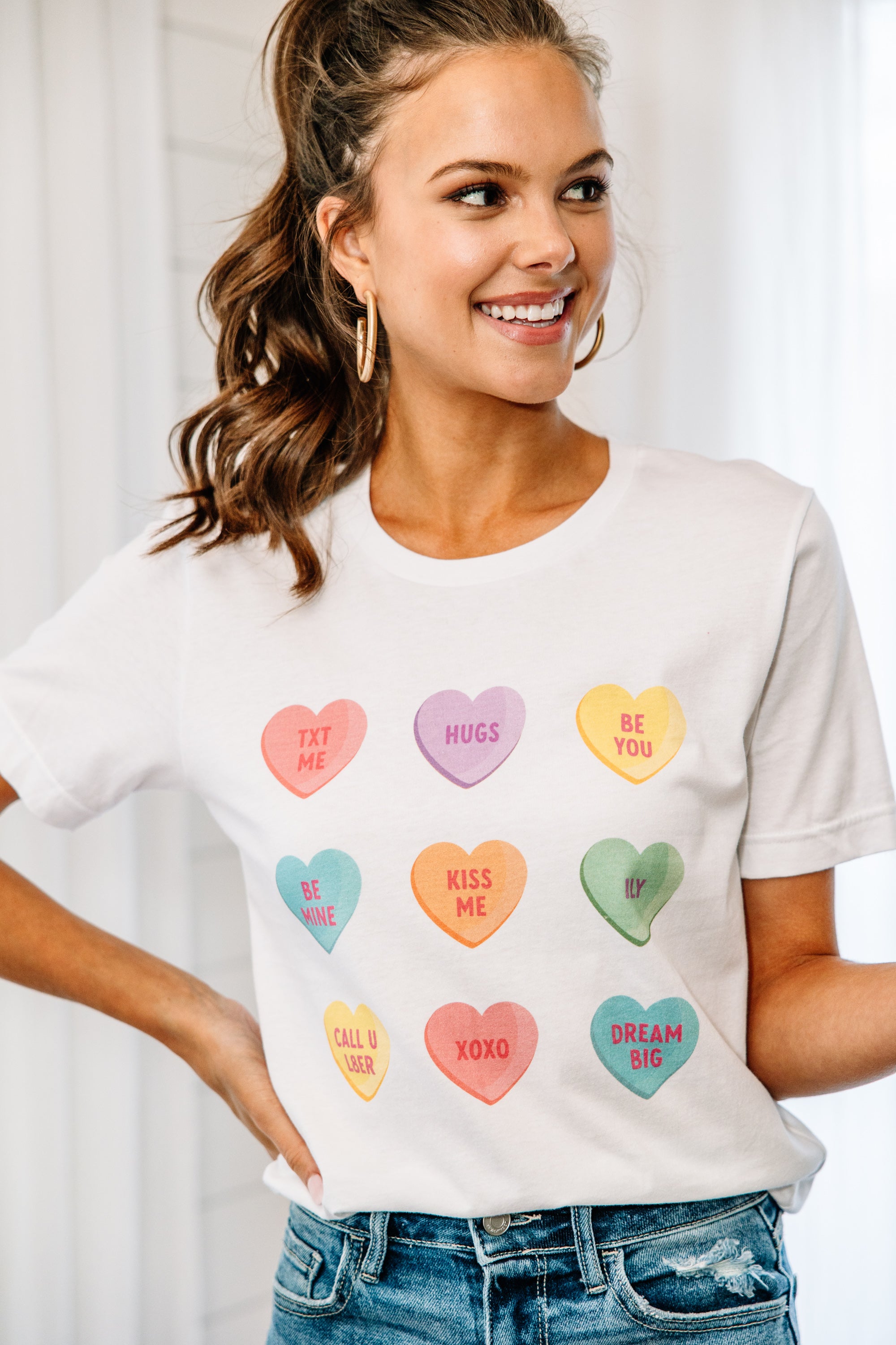 Candy Hearts White Graphic Tee