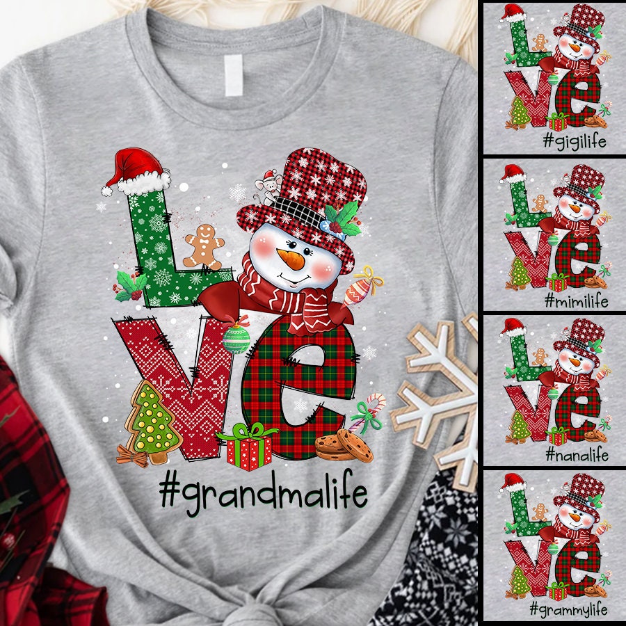 Personalized Gnomes Love Grandma Christmas Shirt, Xmas Grandma Shirt, Snowman Love Grandma Shirt Custom Title Nana Mimi, Christma Nana Gift