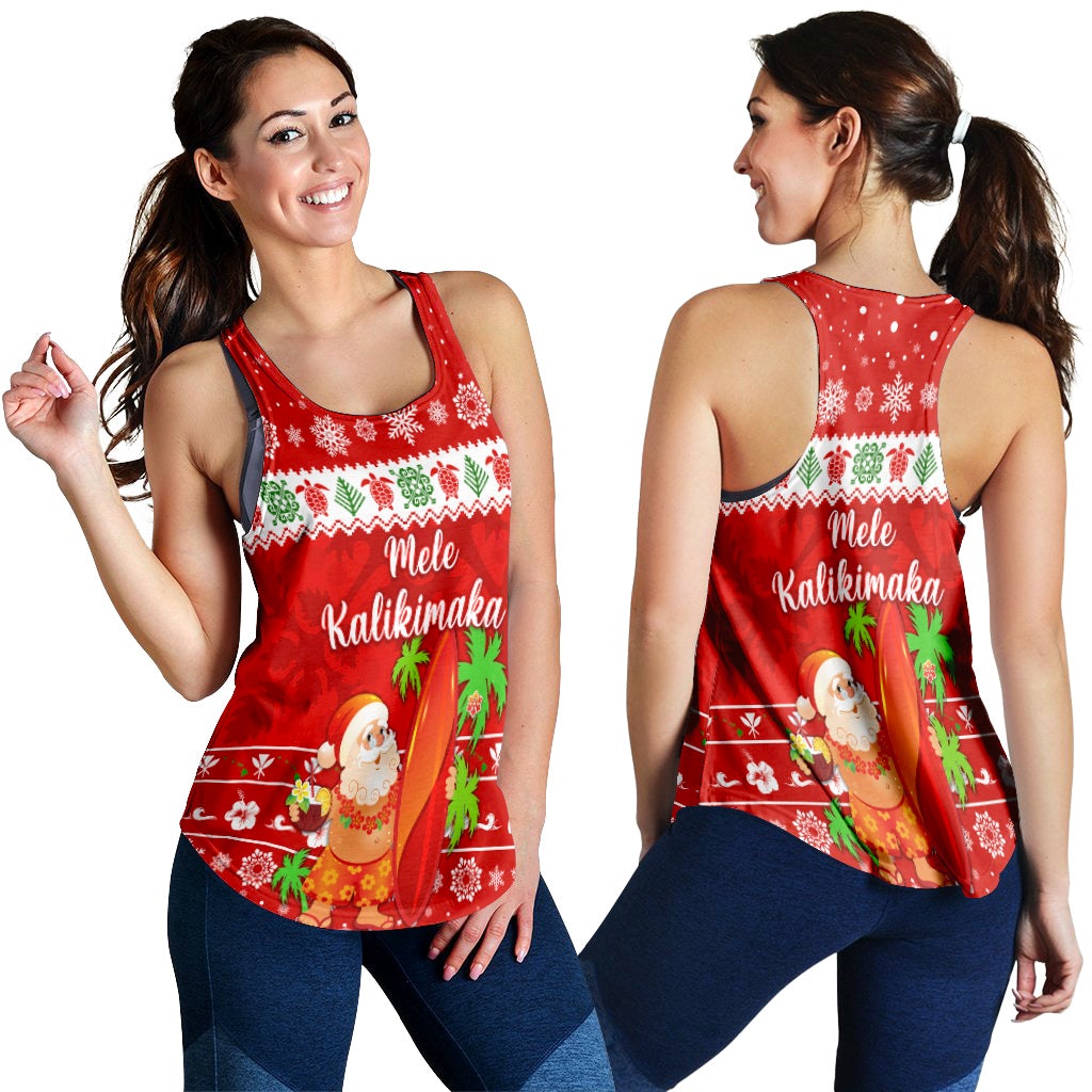 Hawaiian Christmas Women Racerback Tank Santa Claus Surfing Simple Style Red Ha8762