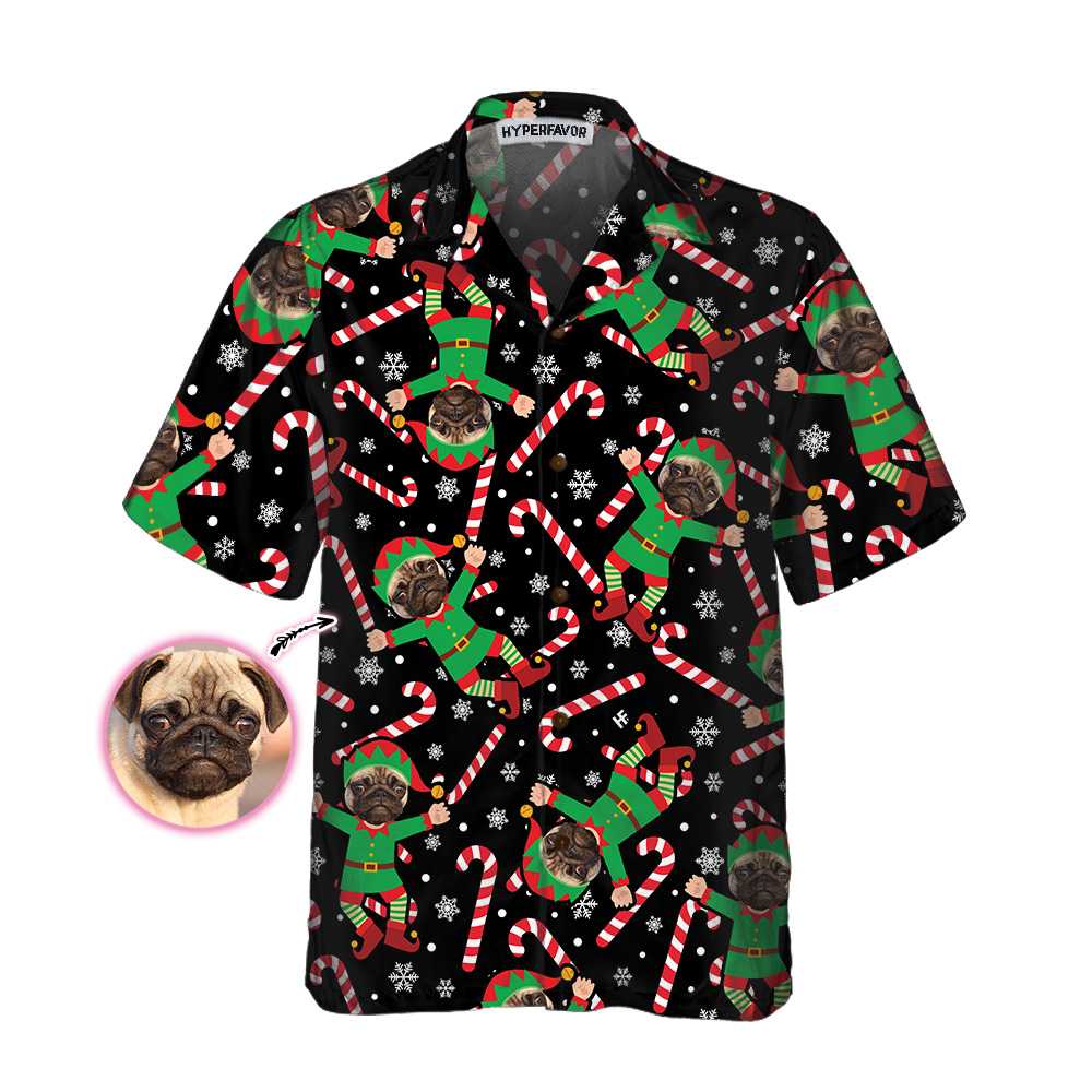 The Pug Elf Custom Photo Hawaii Shirt For Men Women Ha26859