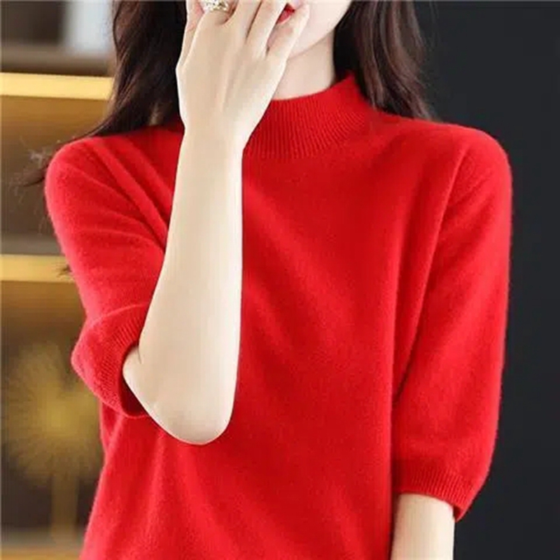 Autumn Womens Cashmer Sweater Solid Half Sleeve Pullover Sweaters for Women 3/4 Sleeve Turtleneck Sweaters Female Fall Knit Tops alx