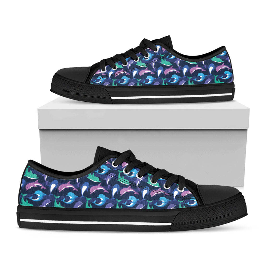 Colorful Dolphin Pattern Print Black Low Top Shoes