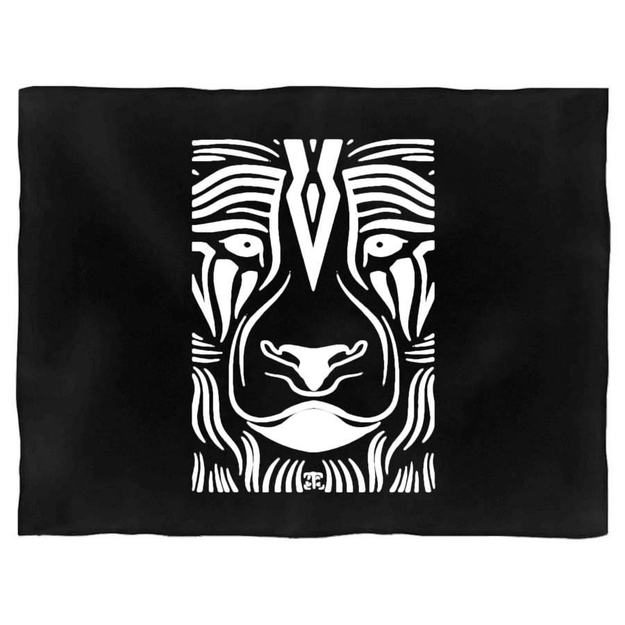 Tribal Lion Maori Native Polynesian Tattoo Art Goa Burning Man Festival Psy Techno Ethnic Boho Blanket