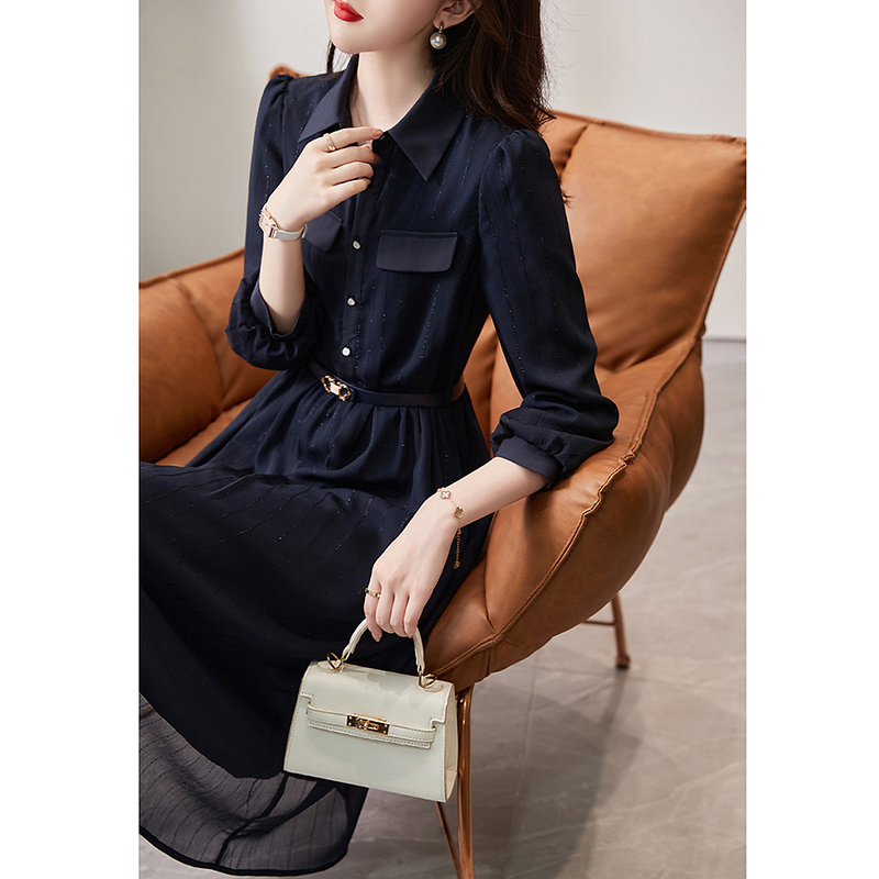 Temperament Elegant High Quality Chiffon Dresses for Women 2022 Autumn and Winter New Simple Commuter Slim Lady Office Dress alx