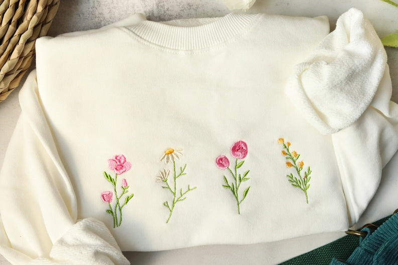 Wildflowers Embroidered Sweatshirt 2D Crewneck Sweatshirt All Over Print Sweatshirt For Women Sweatshirt For Men Sws3180