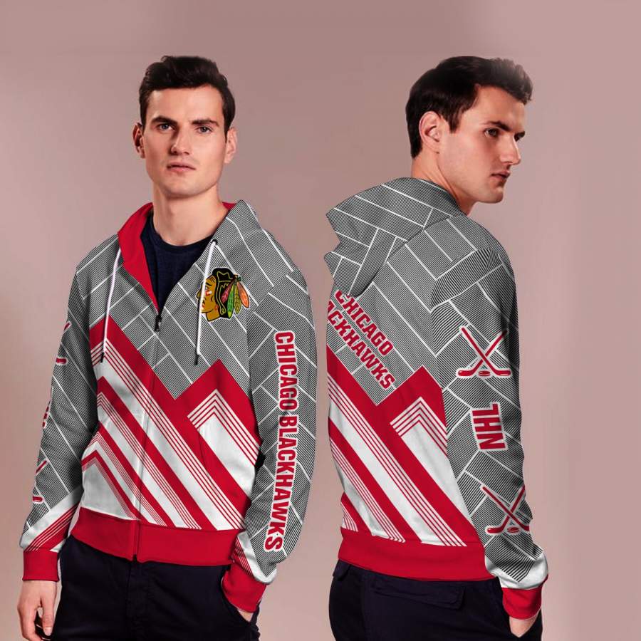 Black Cross Line Chicago Blackhawks Zip Hoodie