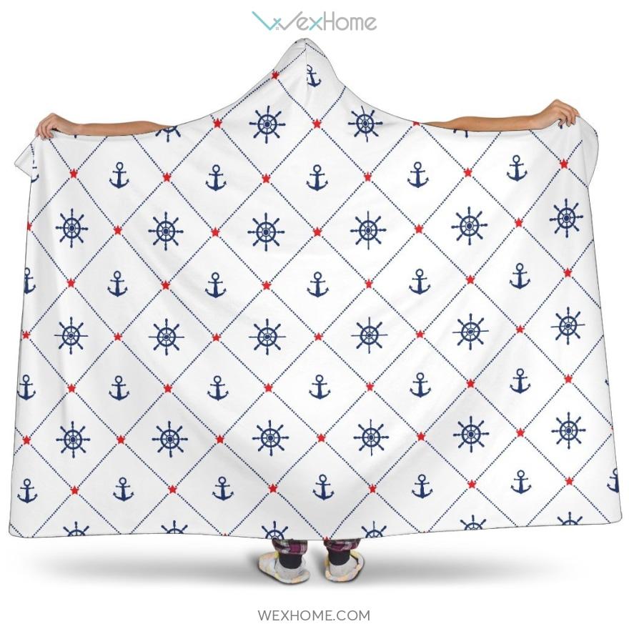 Anchor Rudder Nautical Design Pattern Hooded Blanket