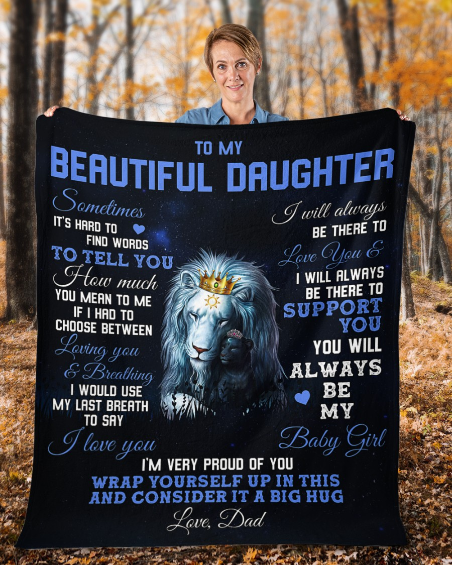 To My Beautiful Daughter From Dad King Lion Blue Quilt Blanket