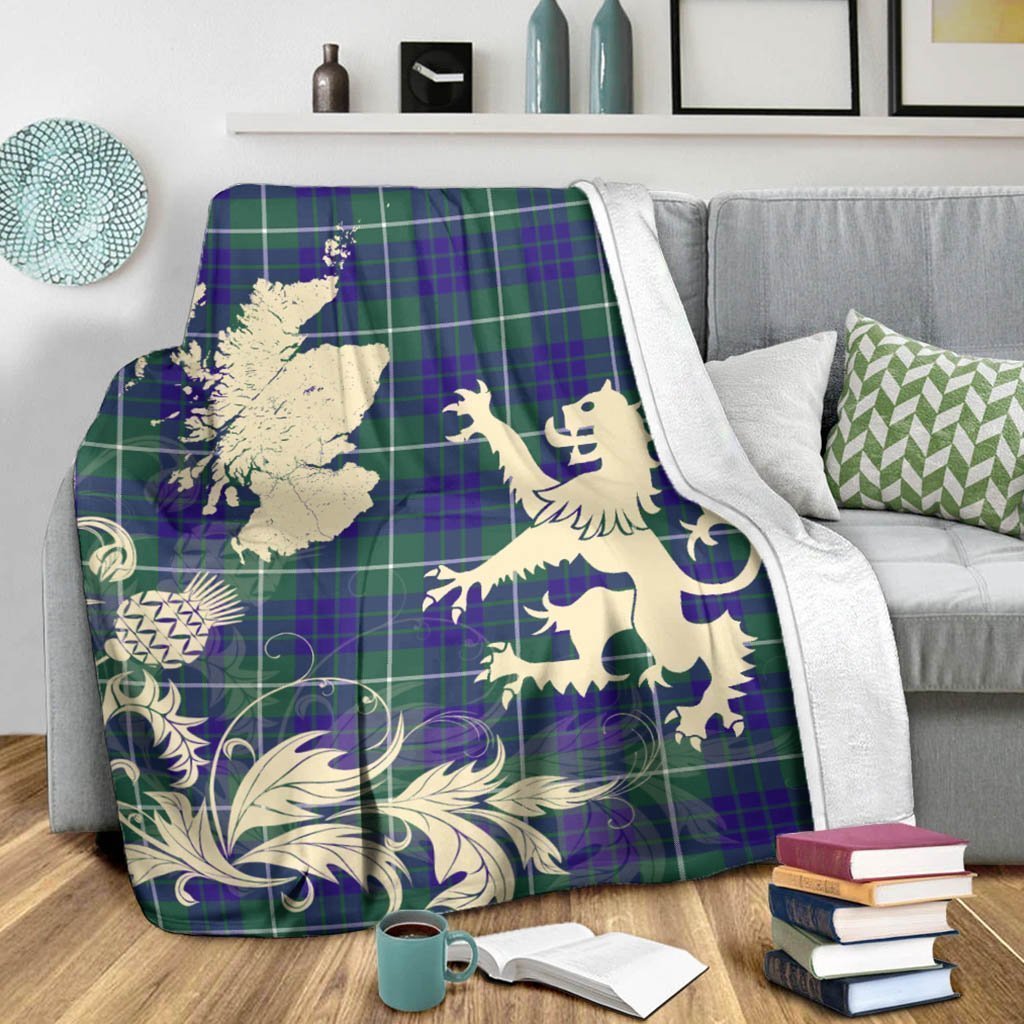 Tartan Blanket Hamilton Hunting Modern Tartan Scotland Lion Thistle Map Plaid Blanket