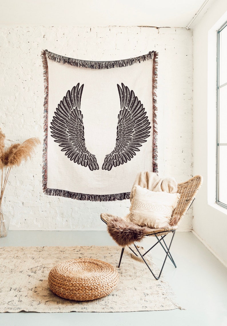 Angel Wings Vintage Retro Style Couch Sofa Blanket,  Woven Throw Blanket Home Decor