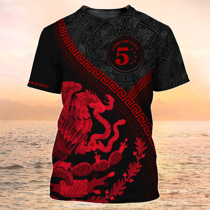 5 Stars Hair & Nails Tee Shirt Mexico Pattern T-Shirt, Eagle And Snake Shirt