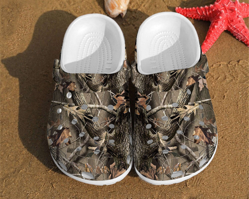 Fall Tree Leaves Pattern Hunting Camo Rubber Crocs Clog Shoes Comfy Footwear