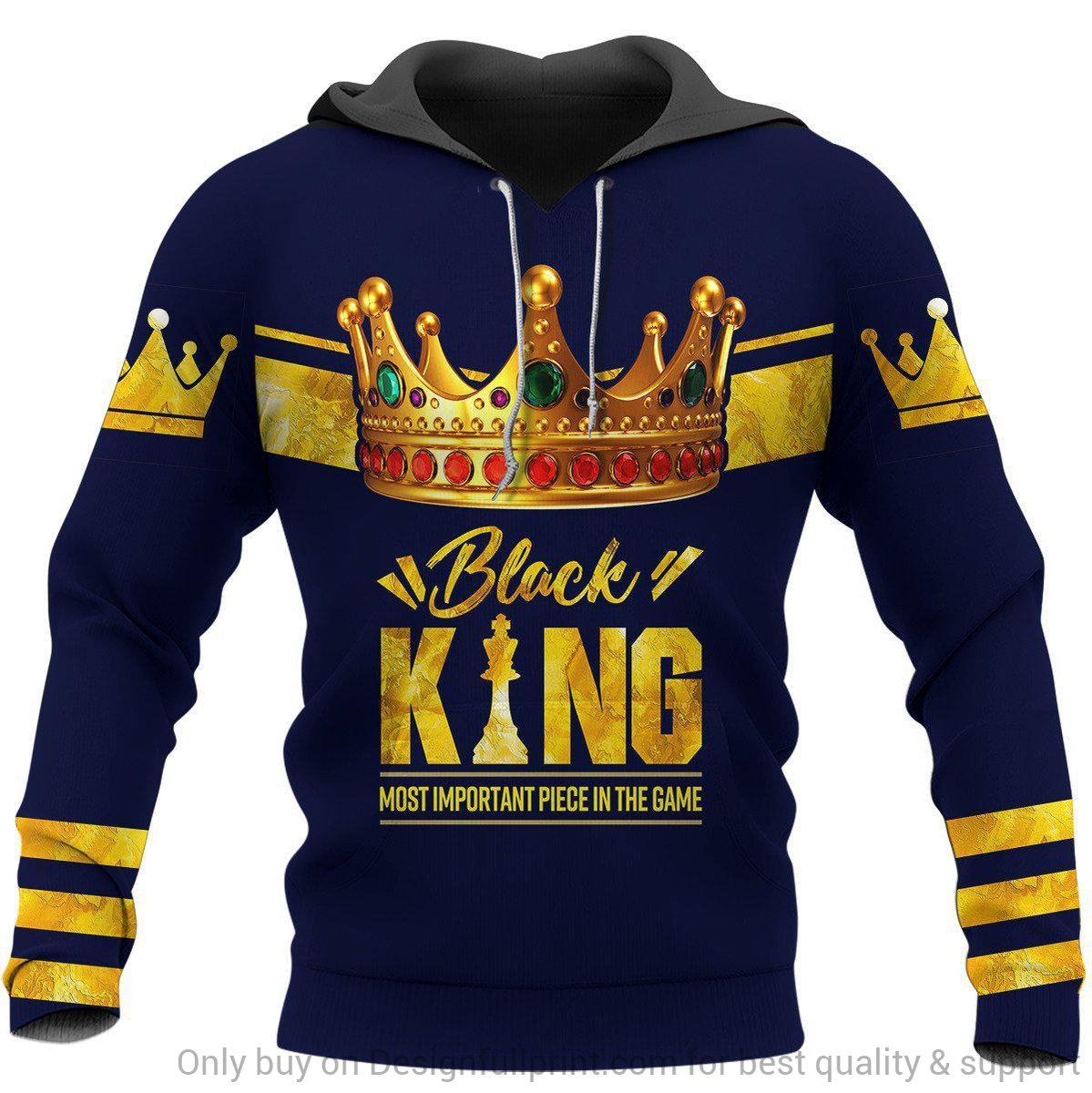 Black American Gift Blue Black King Most Important Piece In The Game Personalized Unisex Hoodie Black And Proud Hoodie