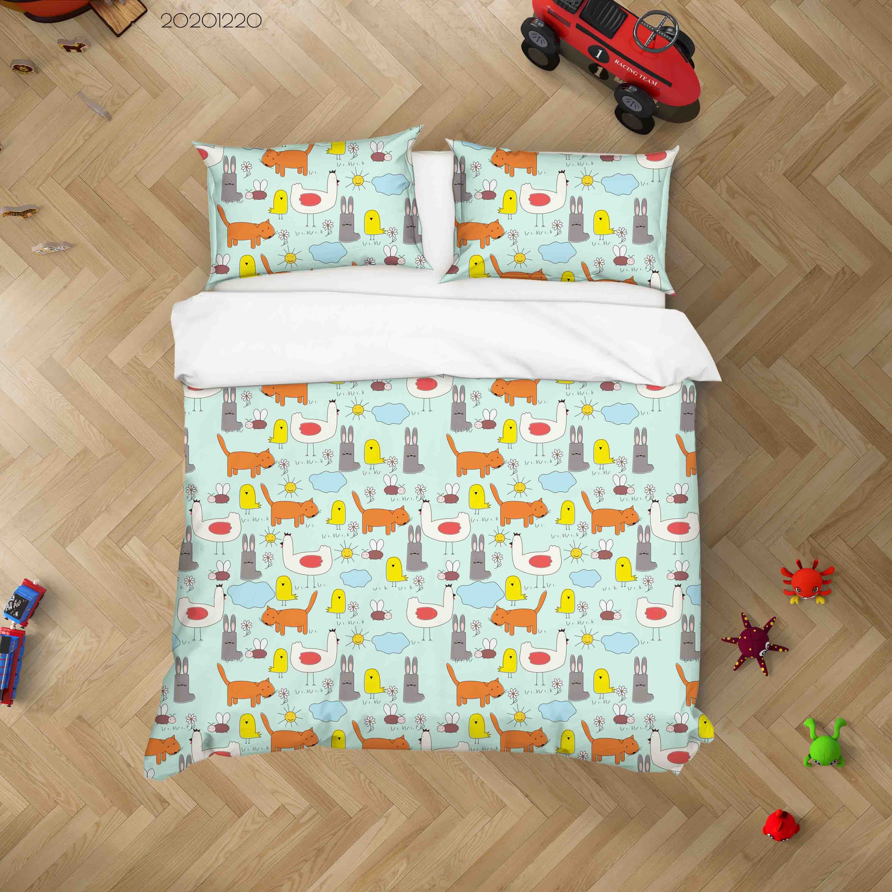 3D Hand Drawn Animal Color Sun Cloud Quilt Cover Set Bedding Set Duvet Cover Pillowcases 75