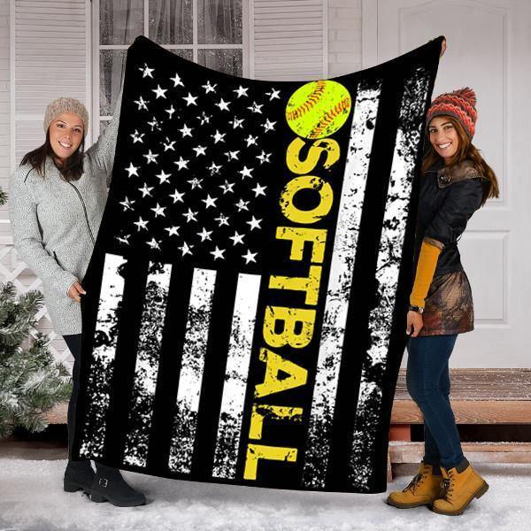 American Flag Softball – Home Decor Gift For Family – Sherpa Blanket Fleece Blanket