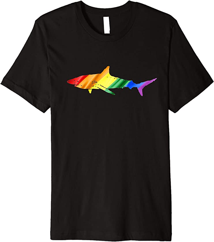 SHARK Rainbow Flag T Shirt Gay Pride Cool Shark Tee