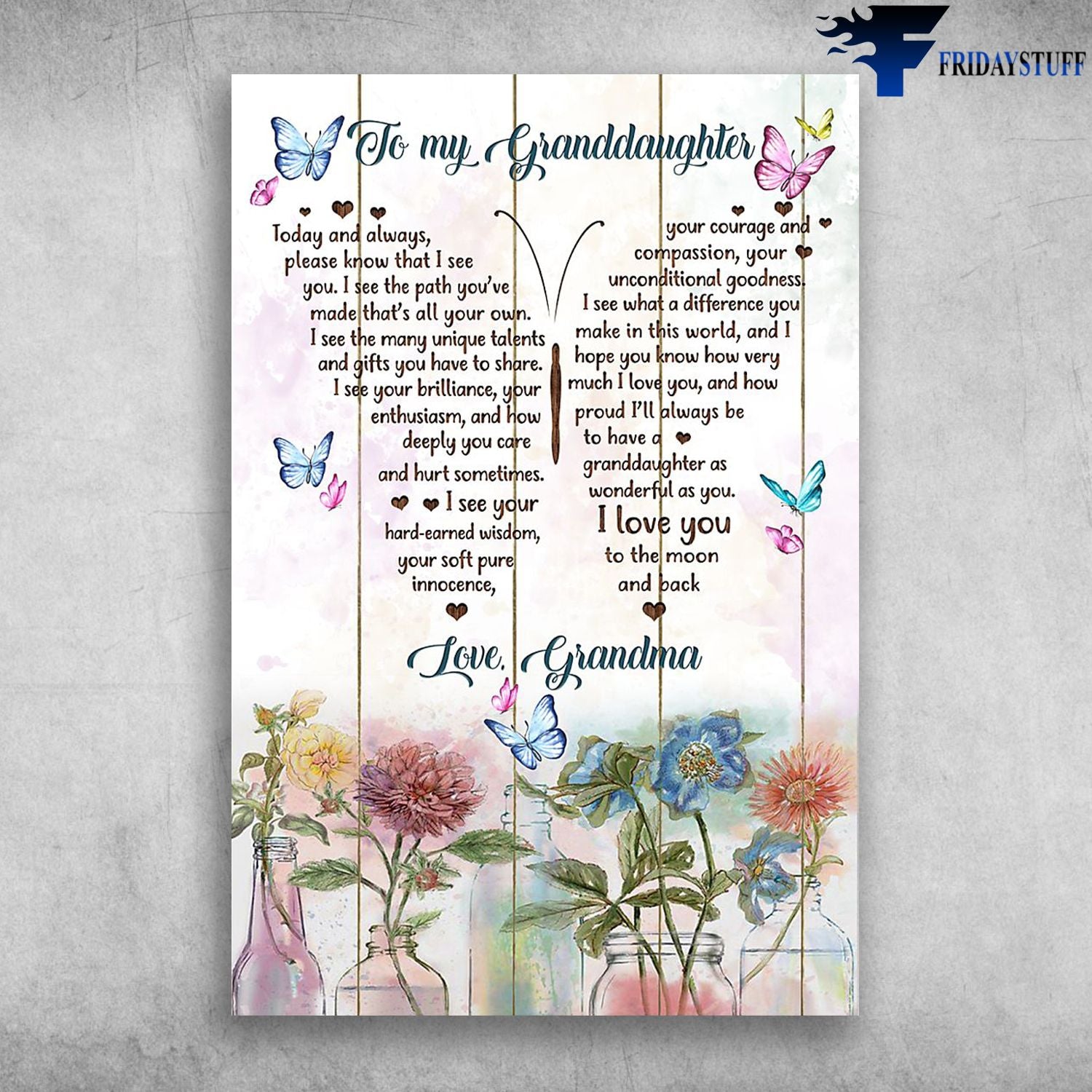 Beautiful Butterfly And Flower To My Granddaughter I Love You Love Grandma Canvas Christmas Gift Ideas