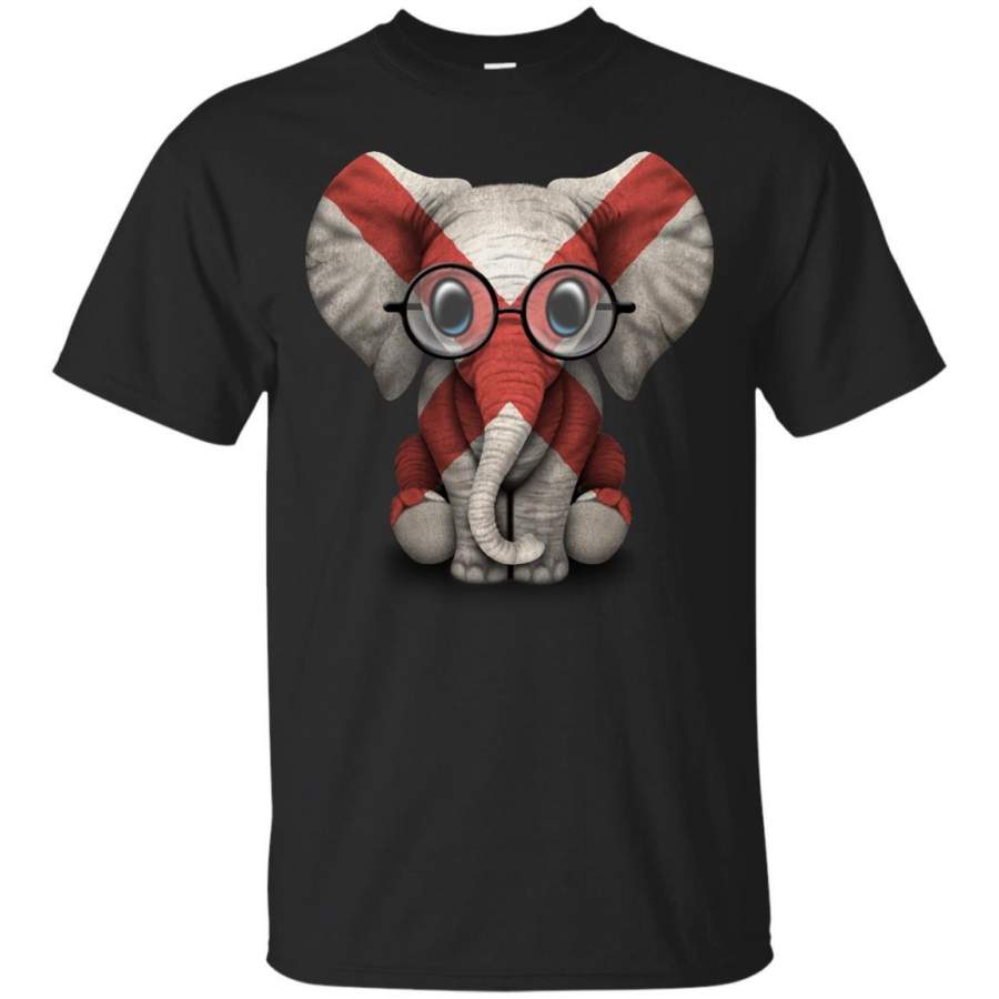 ALABAMA – Baby Elephant with Glasses and Alabama Flag T Shirt & Hoodie