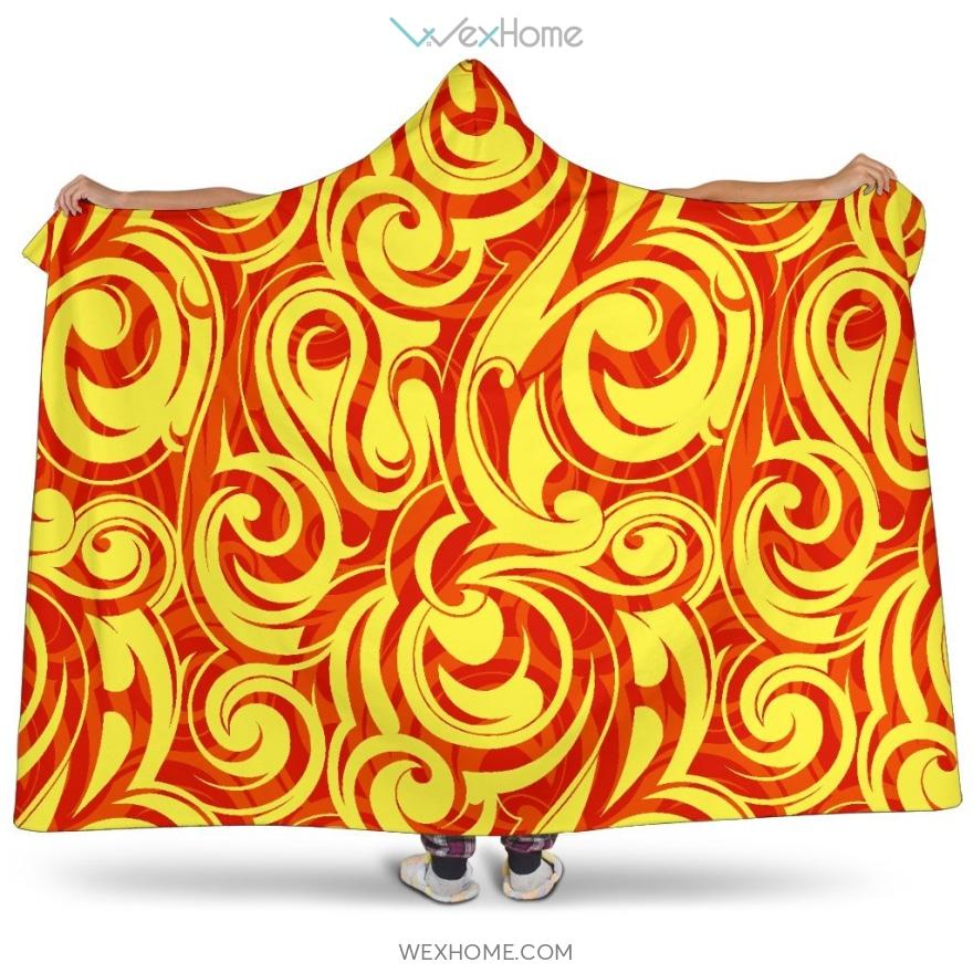 Fire Flame Design Pattern Hooded Blanket